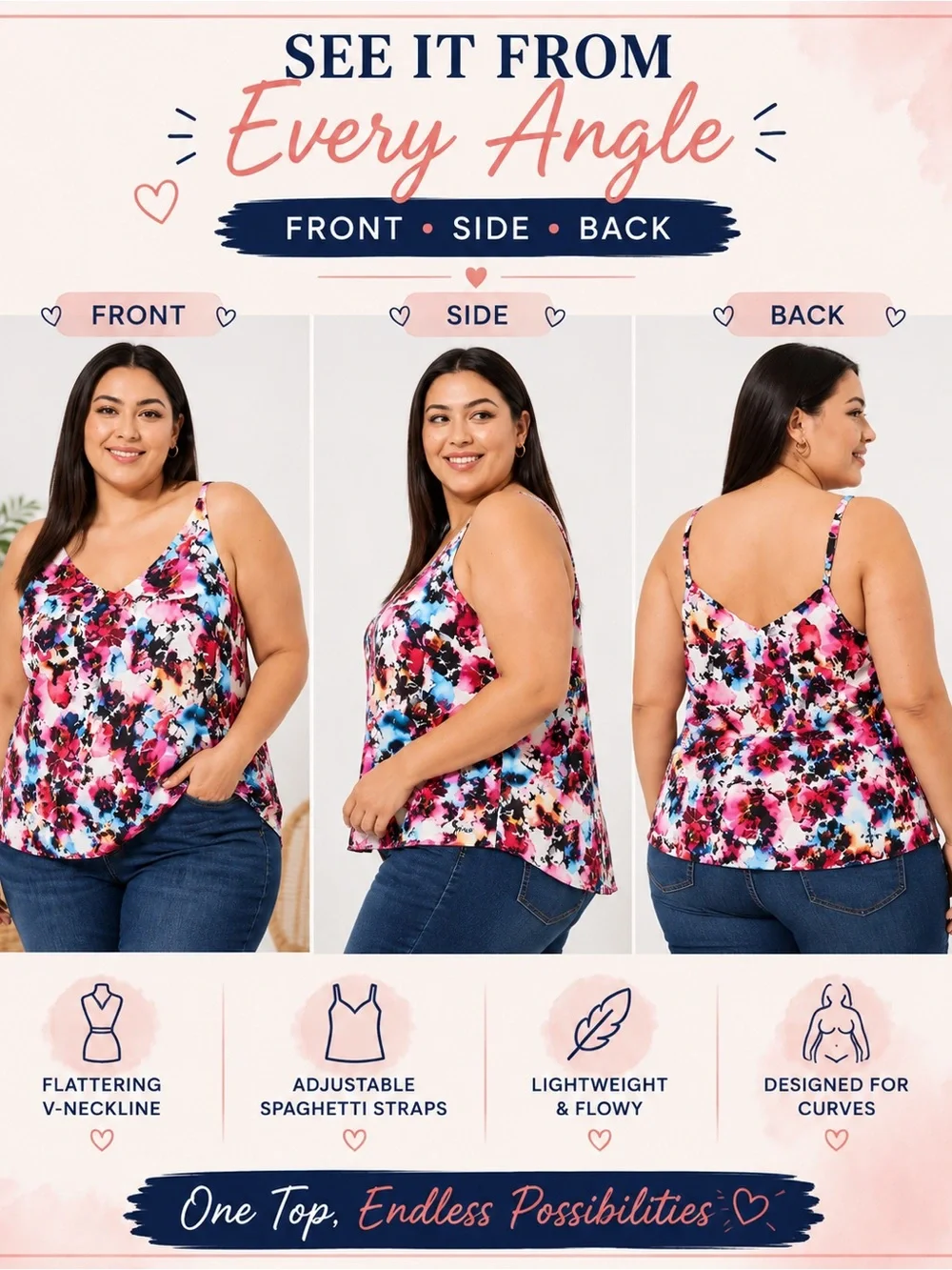 Torrid Womens 4X Light Box Floral Georgette V-Neck Cami Sleeveless Top N…